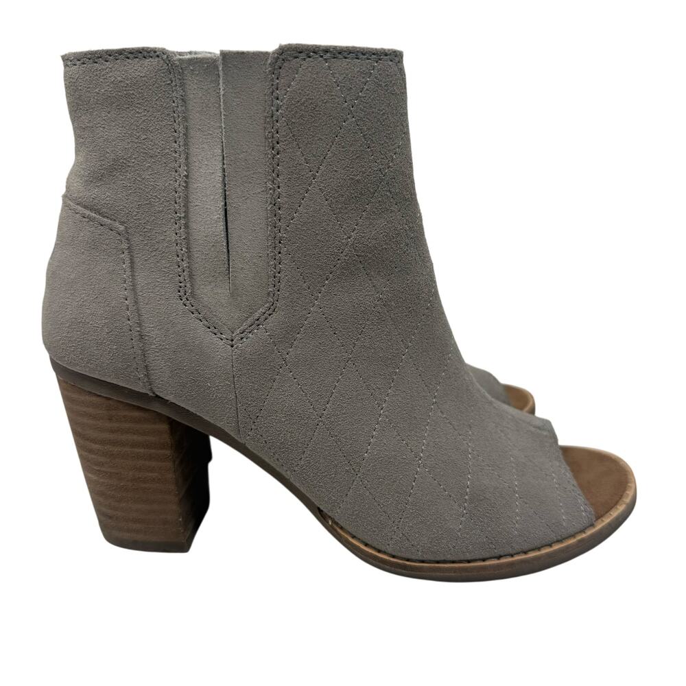 TOMS Gray Suede Peep Toe Block Heel Booties Women's 5.5